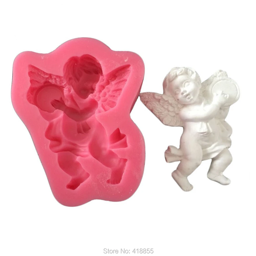 PRZY New Arrival Lovely Angel Boy With Drum Shape 3D Silicone Cake Mold Fondant Cake Tools For Cupcake Moulds Silicone Rubber