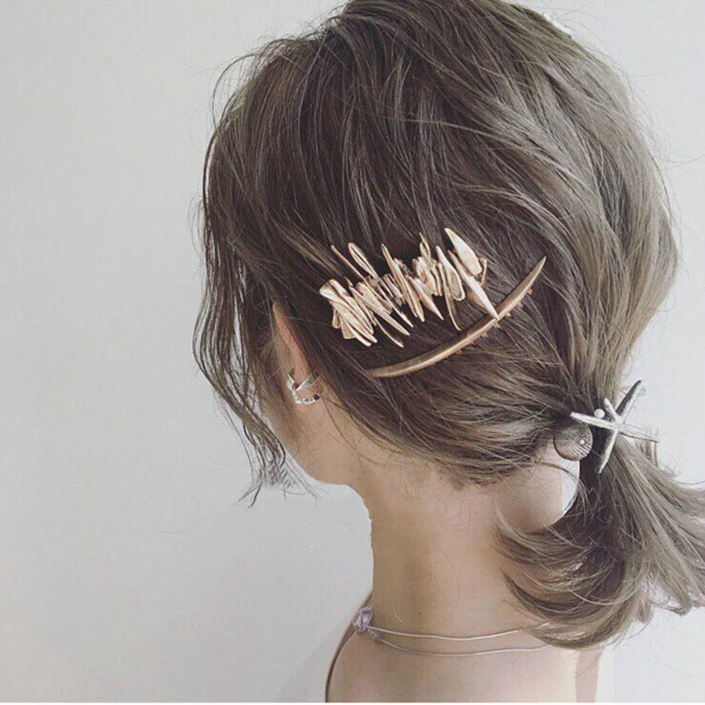 Japan Women Hollow Bowknot Hair Combs Metal Gold Silver Color Tassel Hairpin Hair Accessories Geometric Irregular Hairgrip Clips
