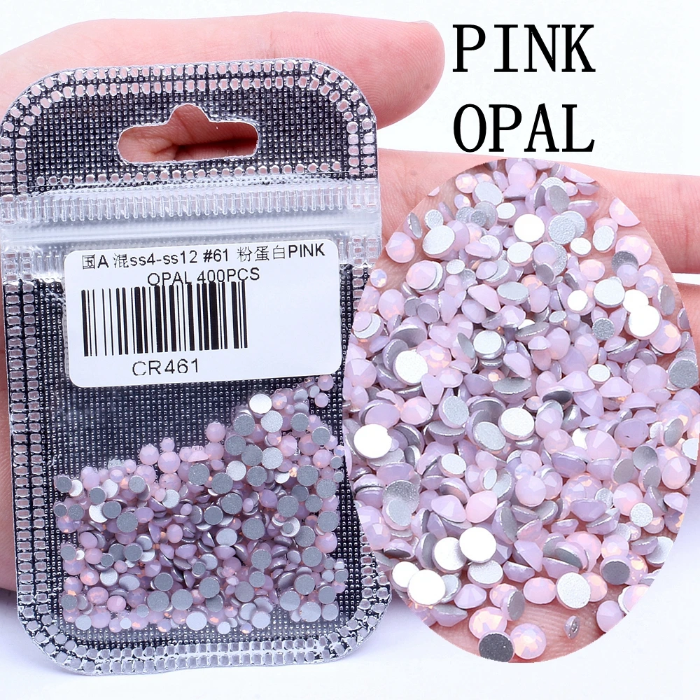 61 PINK OPAL Опаловые цвета, 400 шт, разные размеры, ss4-ss12, не исправляемые, Хрустальные Стразы для ногтей, с плоским основанием, для дизайна ногтей, сделай сам, для изготовления ювелирных изделий, одежды - Цвет: 61 PINK OPAL