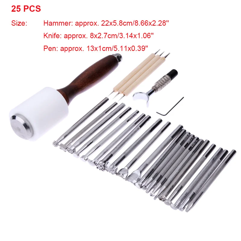 25 PCS 20/25 шт. профессиональная кожи Крейзи Хорс Ножи лезвие инструменты штампов для рукоделия кожаный молоток тиснение фаской шлифовальная Комплект Leathercraft - Цвет: 25 PCS