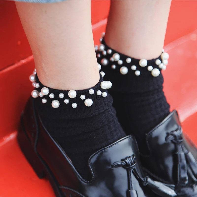 Оригинальный дизайн жемчужные стразы модные хипстерские короткие носки женские