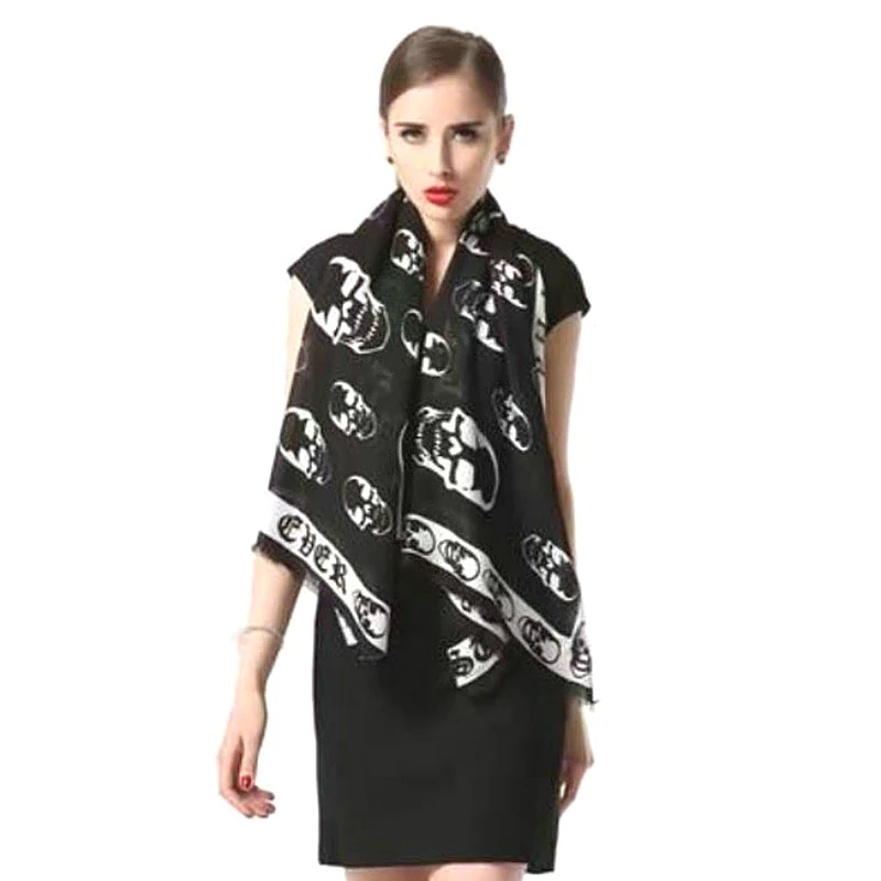 Новое поступление череп Для женщин шарф черный квадрат Шарфы для пончо мягкая