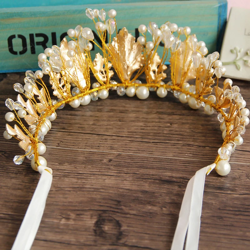 Роскошные повязки для волос HImstory с золотыми кристаллами и листьями свадебные