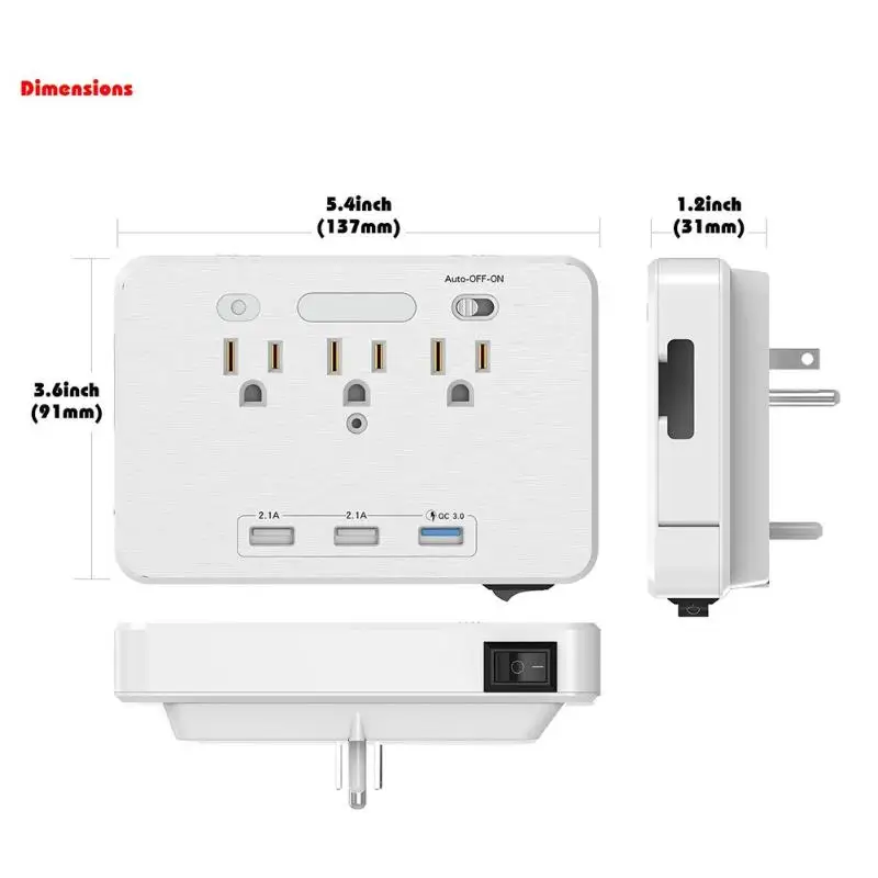 ALLOYSEED, 3 usb порта, штепсельная розетка переменного тока, настенное крепление, защита от перенапряжения, Ночной светильник, силовая полоса с быстрой зарядкой, зарядное устройство 3,0, штепсельная вилка стандарта США