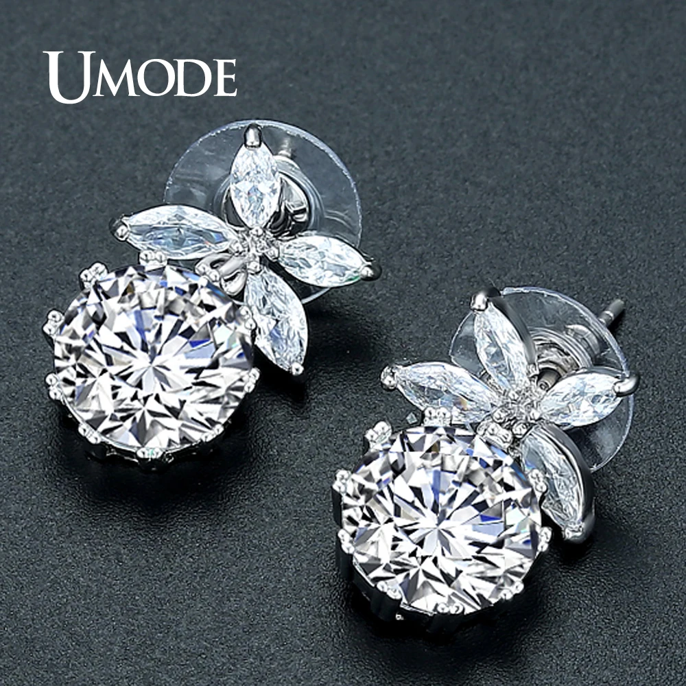 Женские серьги-подвески с крупными фианитами UMODE в форме цветка подарок на день