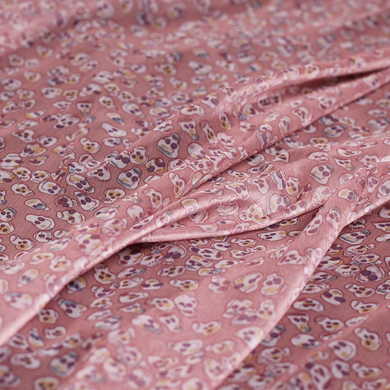 Pearlsilk 160cm Width Pink Human Skeleton Printed Chiffon 100%Polyester Materials Summer Dress DIY clothes fabrics Freeshipping