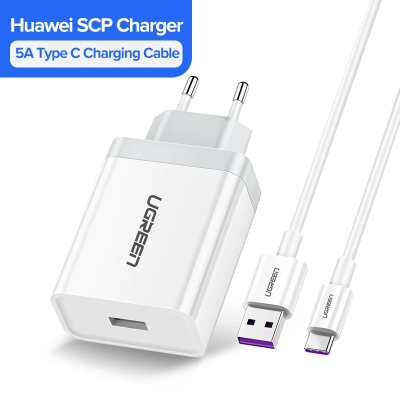 with 5A type C Cable Ugreen USB зарядное устройство, супер быстрое зарядное устройство для huawei Xiaomi iPhone X 8 7, быстрое 3,0 зарядное устройство для телефона, адаптер ЕС, зарядка для samsung s9 - Тип штекера: with 5A type C Cable