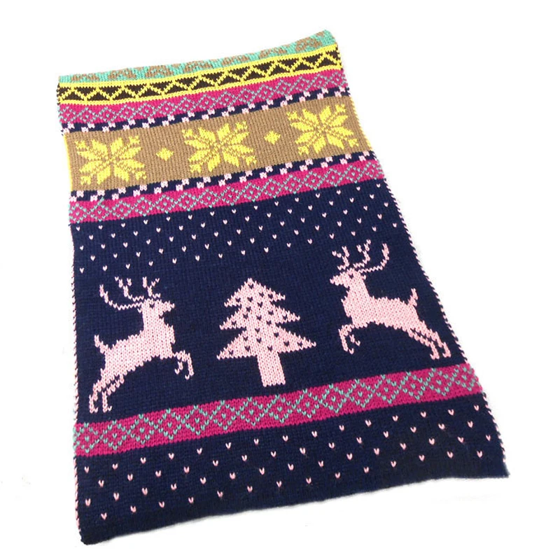 Зимний новый женский Рождественский вязаный шарф с принтом оленя женские теплые