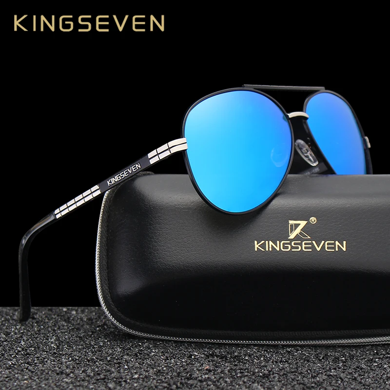 Мужские солнцезащитные очки KINGSEVEN черные классические водительские из алюминия