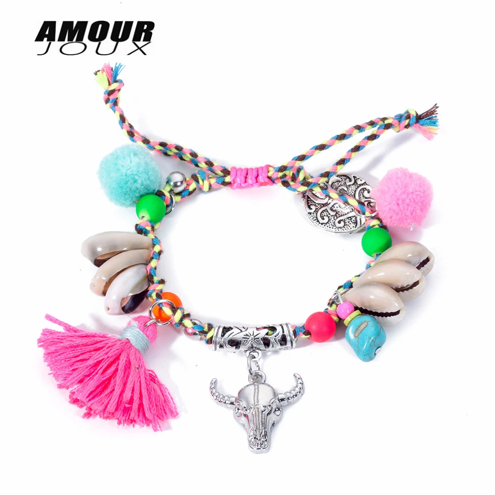 Женские богемные браслеты ручной работы красочные ленты с кисточками