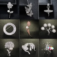 ten styles to choose fashion micro inlay cubic zirconia flower animal brooch pins for women high quality crystal brooches gift