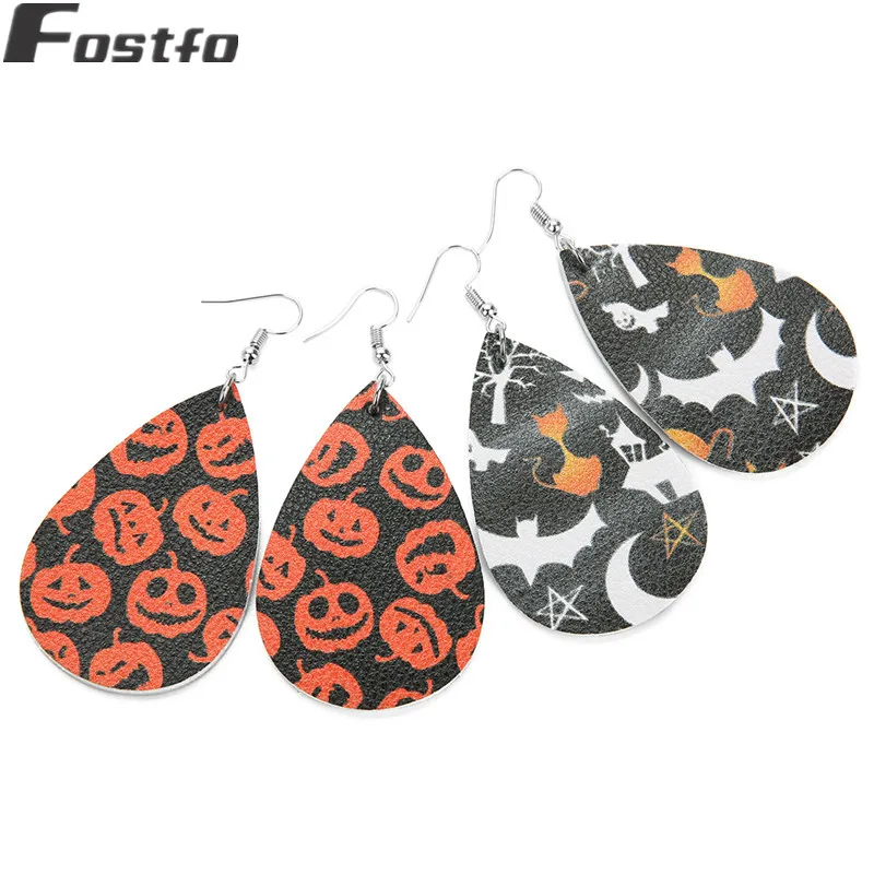 Женские Висячие серьги Fostfo большие капли из искусственной кожи с узором на