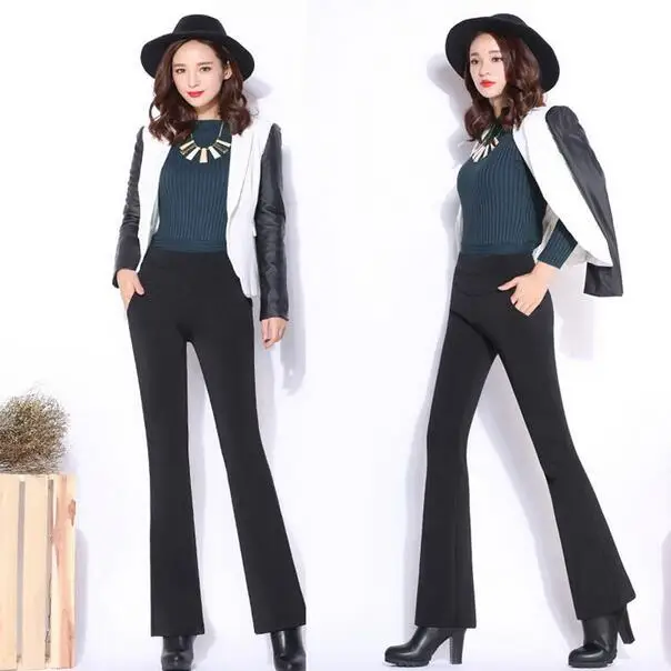 Винтажные офисные женские брюки эластичные с высокой талией обтягивающие стрейч