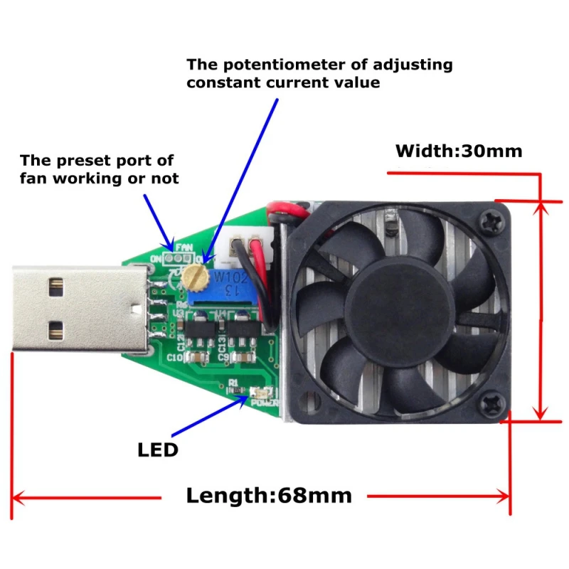 3,7-13 V USB DC нагрузочный резистор электронный регулируемый постоянный ток промышленный с охлаждающим вентилятором