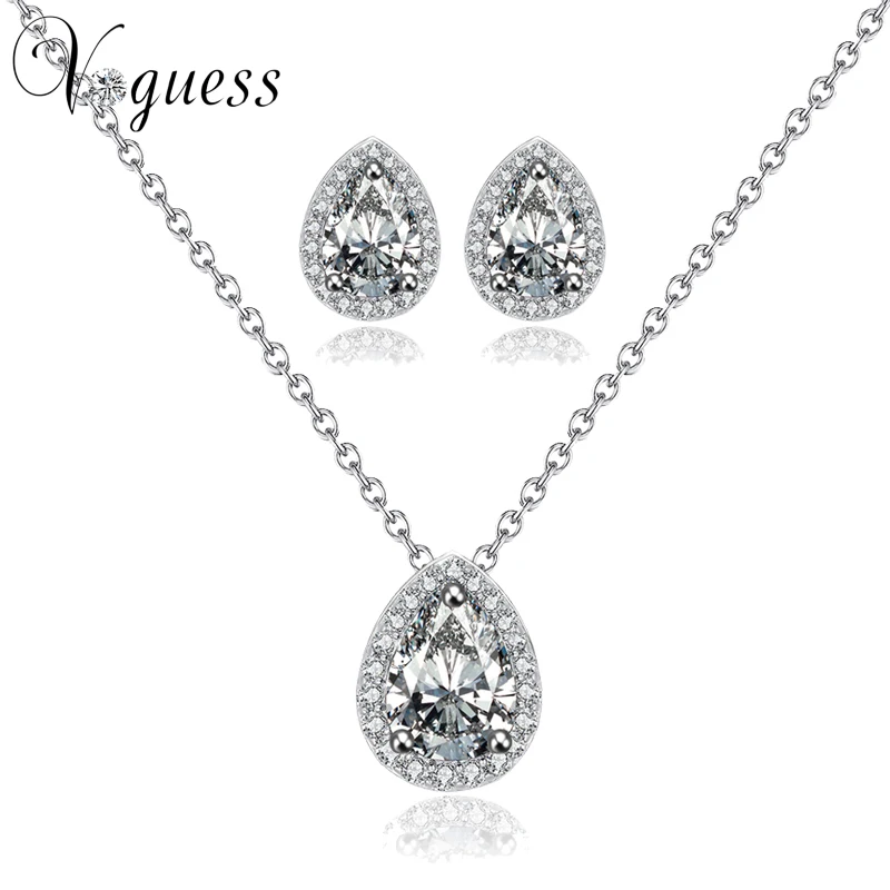 VOGUESS Лидер продаж Обручение Ювелирные наборы Белое золото Цвет Свадебные