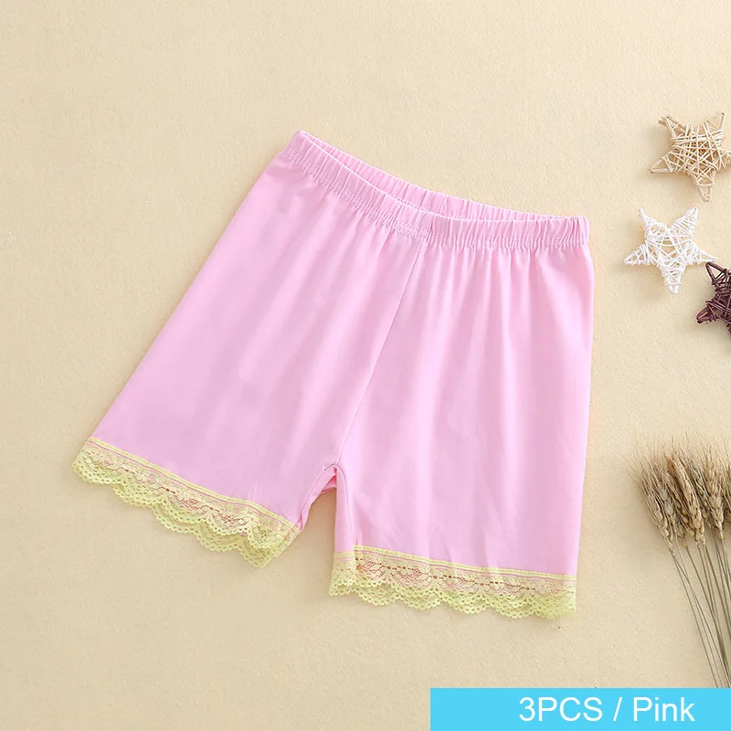 Pink 3pcs Комплект из 3 предметов; Новое поступление; летняя одежда; кружевные шорты ярких цветов для девочек; милые детские безопасные штаны; 4033 - Цвет: Pink 3pcs