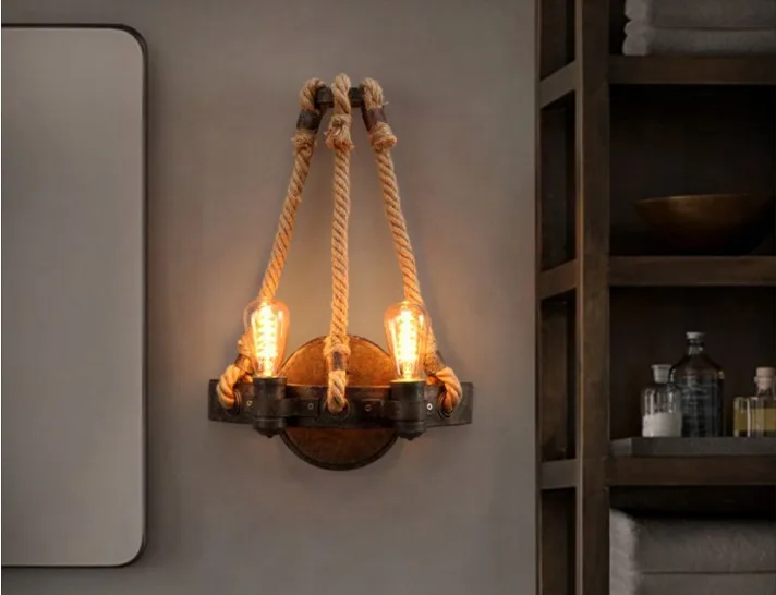 Веревка водопровод Винтаж бра с 2 огней для дома edison Бра В Стиль Лофт промышленных настенный светильник светильники