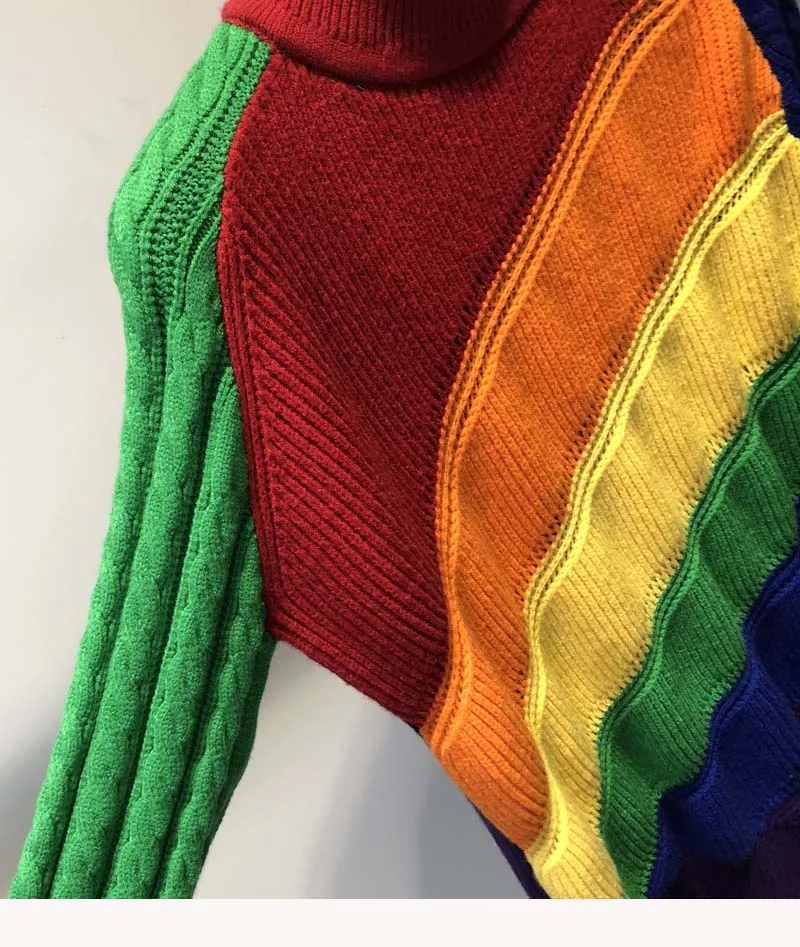 Радуга свитер Для женщин трикотаж осень-зима новые свободные ленивый ветер Slant