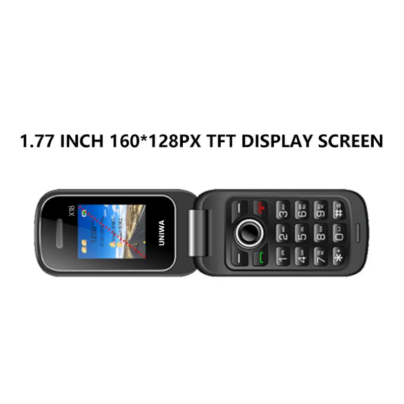 Uniwa X18 флип телефон 1 77 дюймов Кнопка старик Флип Мобильный Русский Keboard Dual Sim карты