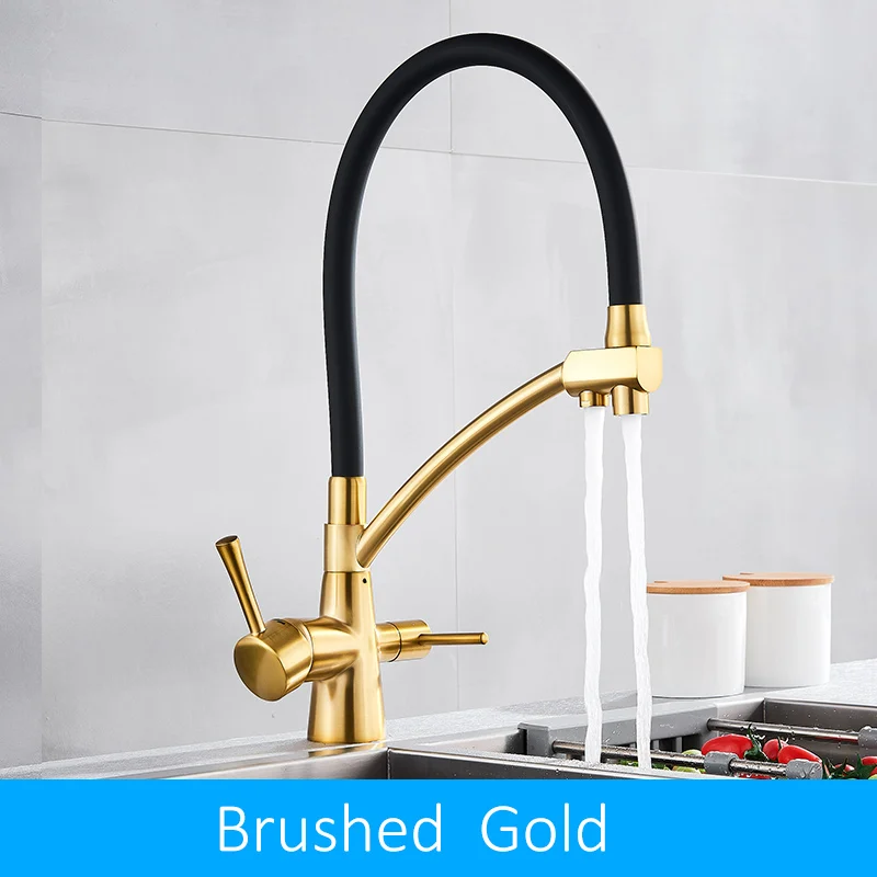 Brushed Gold Фильтр Quyanre, кухонный кран 3 в 1, очиститель, кухонный питьевой фильтр, кран для воды, кран для кухни, смеситель, фильтрованный кран - Цвет: Brushed Gold