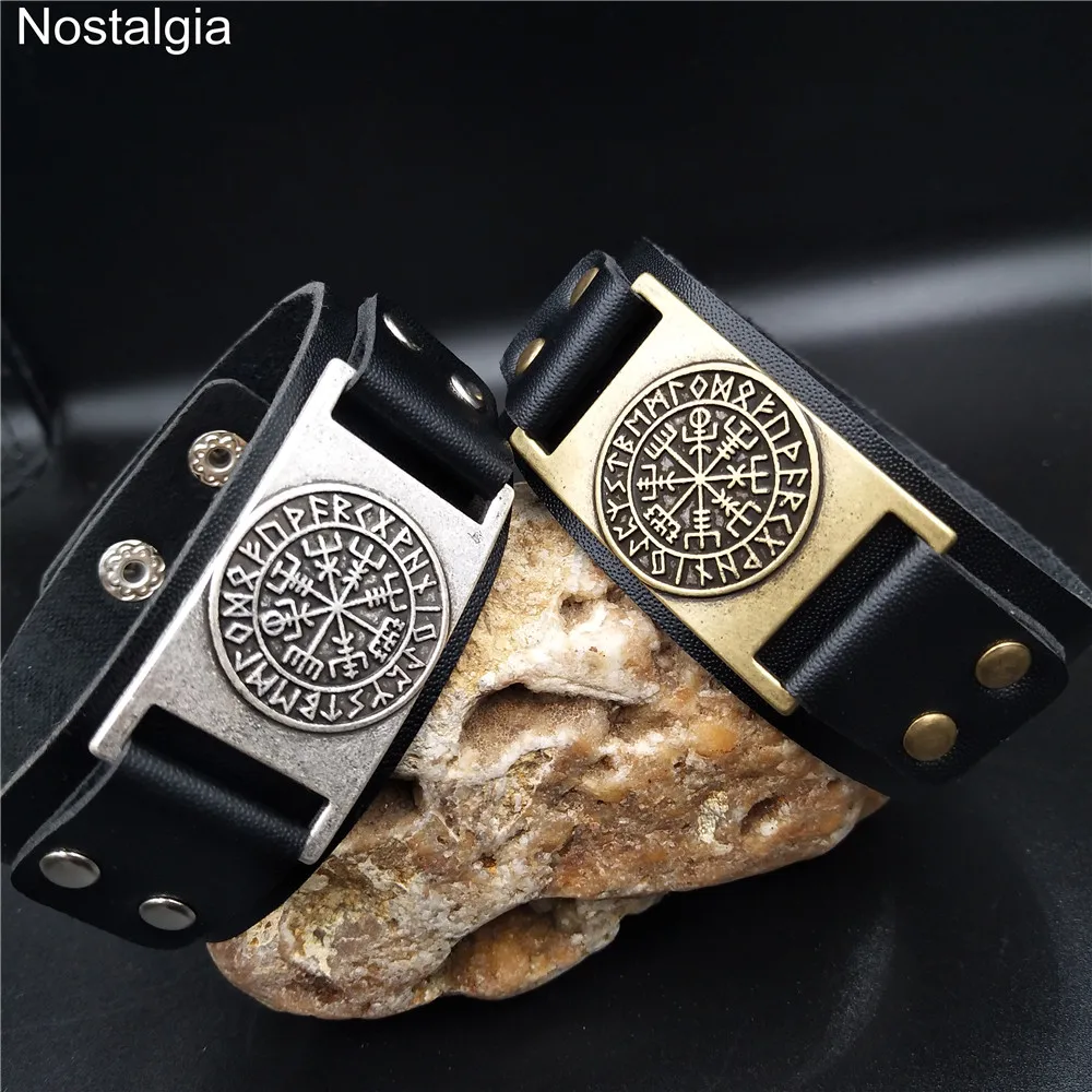 Ностальгия норсе руны Vegvisir Компас браслет викинга нордическая Кожа манжеты оснастки ювелирные изделия Прямая поставка женский мужской браслет