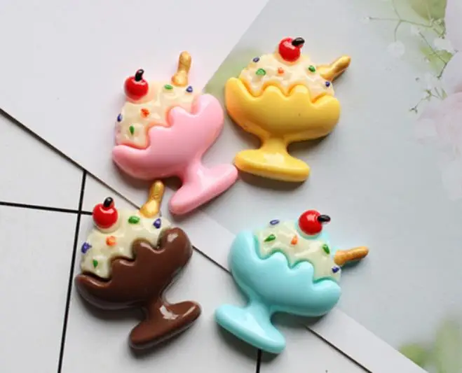40x25mm Flatback Kawaii мороженое, кофейная чашка Смола плоская спина, кабошон муляж еды художественное украшение поделка-Шарм, 100 шт - Цвет: 40x25mm