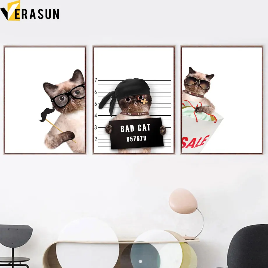 Хипстер Bad Cat сфотографируйте бородавки на стену холст живопись скандинавские