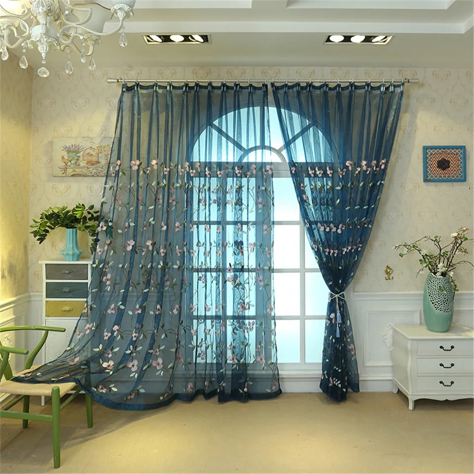 JCyh Red Blue Yarn Curtains For Living Room Modern Printing Kitchen Curtain Bedroom Window Ready Made Customized | Дом и сад