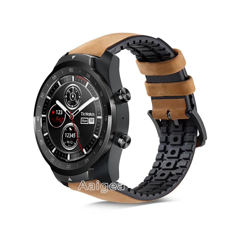Matte Khaki 22 мм кожаный силиконовый ремешок для часов Ticwatch Pro умные часы сменные мужские Т-образные ремешки мужской браслет для ticwatch ремешок для часов - Цвет: Matte Khaki