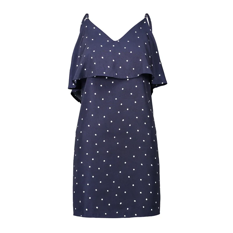 Women Sundress V-Neck Dot Dress 2018 Off Shoulder Mini Spaghetti Strap Dresses Casual Ladies Backless Sleeveless | Женская одежда