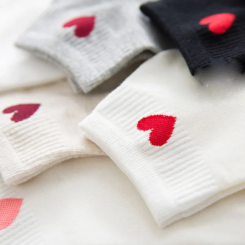 cartoon heart Socks Women Casual Solid Black White Cute Sock Cotton Boat Short Summer R50 Red Heart Neat Print Funny | Женская одежда
