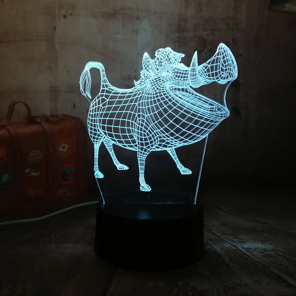 Мультфильм Король Лев Пумба кабан 3D лампа 7 цветов изменить детские игрушки Ночной светильник ing животное домашний Декор рождественские подарки