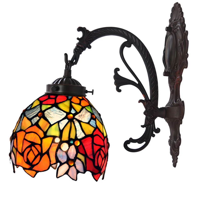 

Витражное стекло, один светодиодный бра, настенный светильник, Wandlamp, цветок роза, свадебная комната, спальня, декоративная настенная лампа, ...