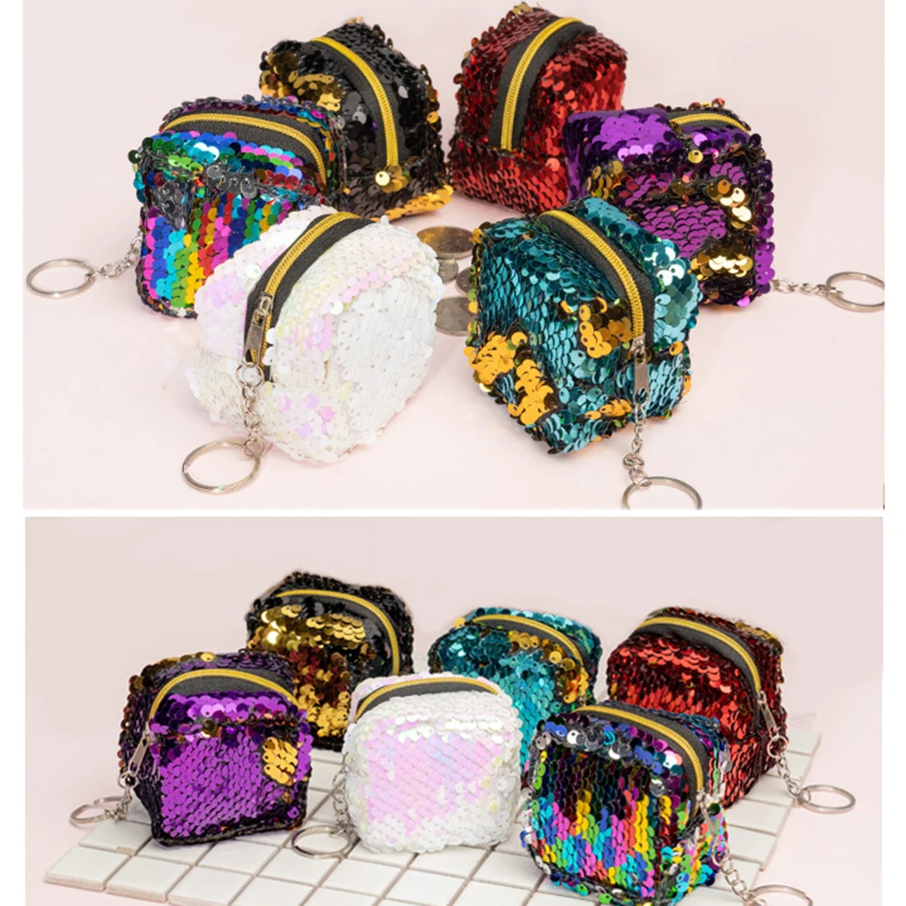 Женский мини кошелек с блестками и фламинго для монет маленький рюкзак сумка