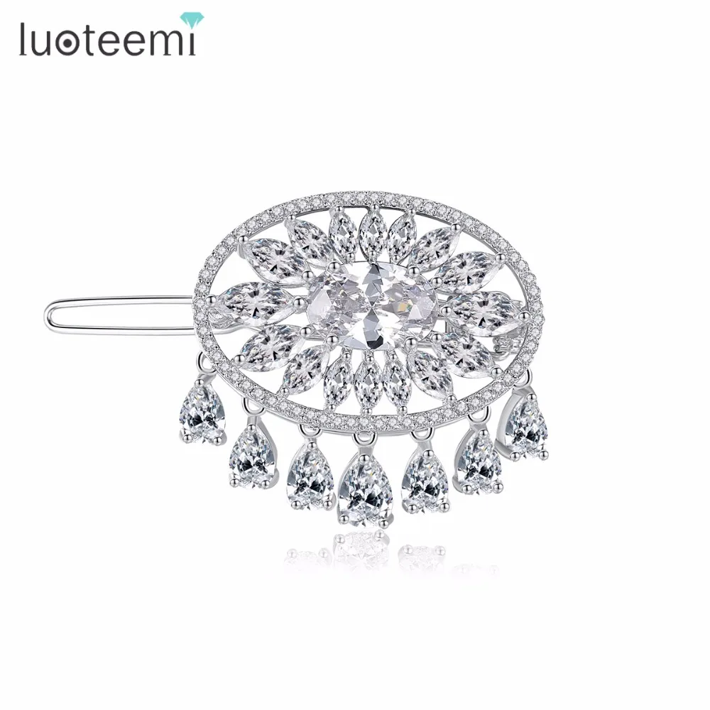 LUOTEEMI, Новое поступление, модельные аксессуары для волос, модный прозрачный кубический цирконий, заколка для волос для невесты, свадебные украшения, заколки для волос