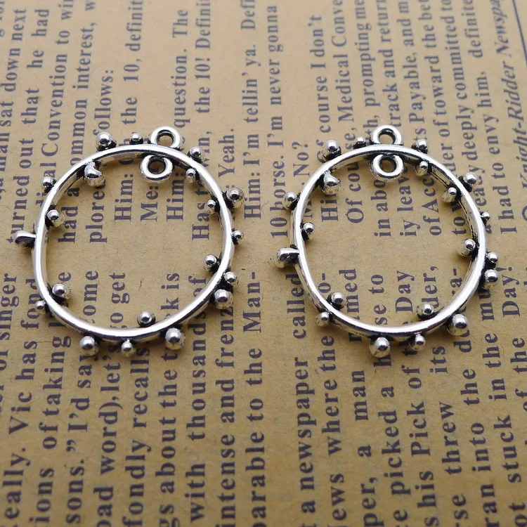 

100pcs Exquisite dot Circle hollow Connector charms pendants 25*27mm Antique silver bag craft Jewelry earring bracelet necklace
