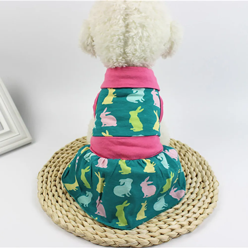 Transer Vestidos Perritas маленькая собака платье с принтом кота Милая летняя юбка полиэстер Одежда для собак 18 Dec14