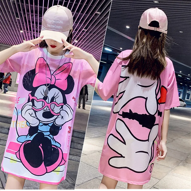 Новинка лета 2019 свободная мини футболка с коротким рукавом и мультипликационным