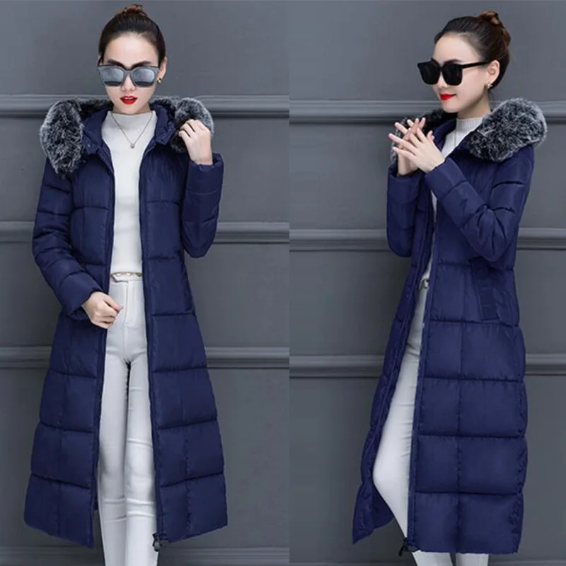 Winter Jacket Women 2019 Middle Long Cotton-padded Jackets Big Fur Hooded Collar Parkas Thicken Warm Coat Female | Женская одежда