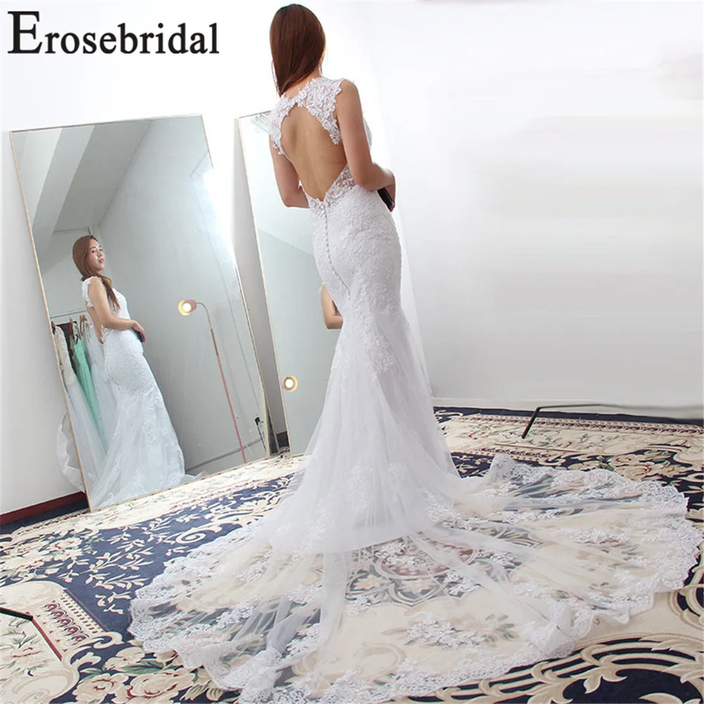 Свадебное платье с длинным шлейфом Erosebridal кружевное русалки свадебное