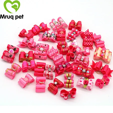 Rose Red 20 шт. милые банты для собак, стразы и цветы, ленты, банты для собак, аксессуары для волос, товары для собак - Цвет: Rose Red
