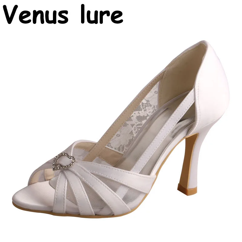 Босоножки женские атласные высокий каблук без застежки Формальные туфли белые