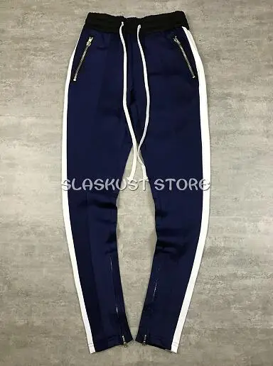 Винтажные полосатые спортивные штаны на молнии в стиле хип-хоп Kanye West, обтягивающие спортивные штаны, семь стилей - Цвет: NAVY WITH WH STRIPE