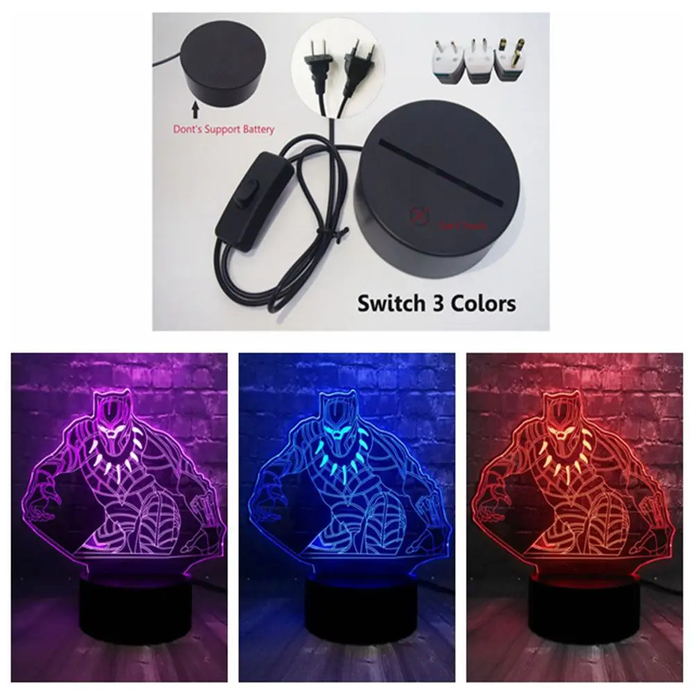Герой Marvel мультфильм Мстители Черная пантера 3D лампа Mulitcolor USB зарядка светодиодный ночник Праздничная Вечеринка настроение Лава дети игрушка подарок - Испускаемый цвет: 3 color change