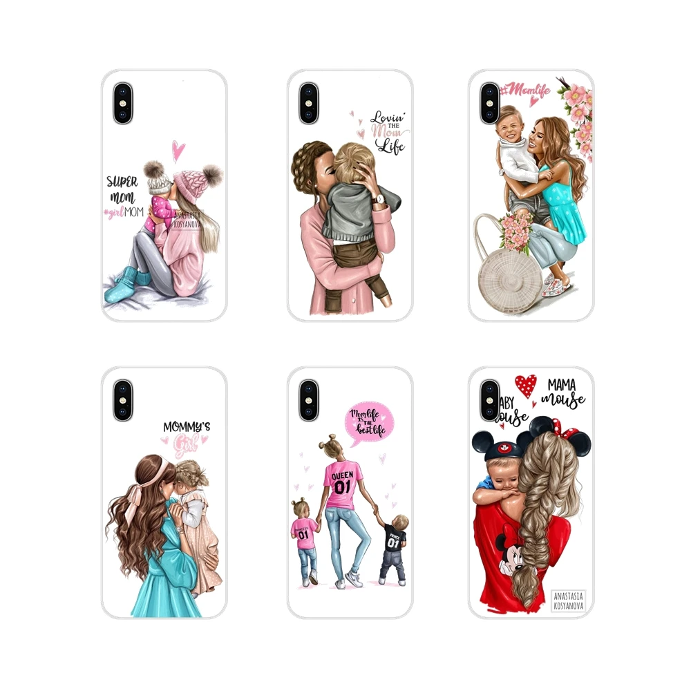 Прозрачный чехол из ТПУ с изображением принцессы супер мамы для маленькой и