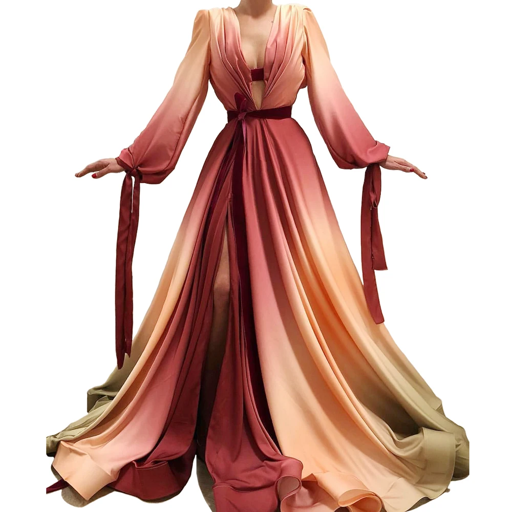 

Newest Elegant Long Formal Evening Dress V-Back High Split Beach Prom Party Dress Runaway Special Occasion Dress Custom
