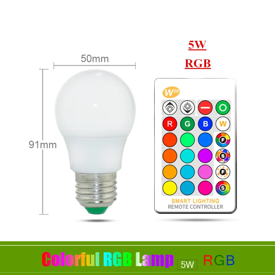 5W RGB 5 Вт 10 Вт 15 Вт E27 светодиодный RGB лампа AC85-265V светодиодный светильник 16 изменяемый цвет RGB светодиодный светильник с функцией памяти+ ИК-пульт дистанционного управления - Испускаемый цвет: 5W RGB