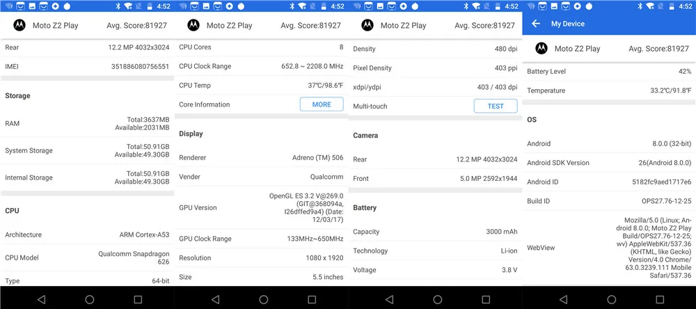 Motorola Moto Z2 Play, 4 Гб ОЗУ, 64 Гб ПЗУ, четыре ядра, 2,2 ГГц, 5,5 дюймов, 1920*1080 P, МП, Android 8, отпечаток пальца, NFC, сотовый телефон