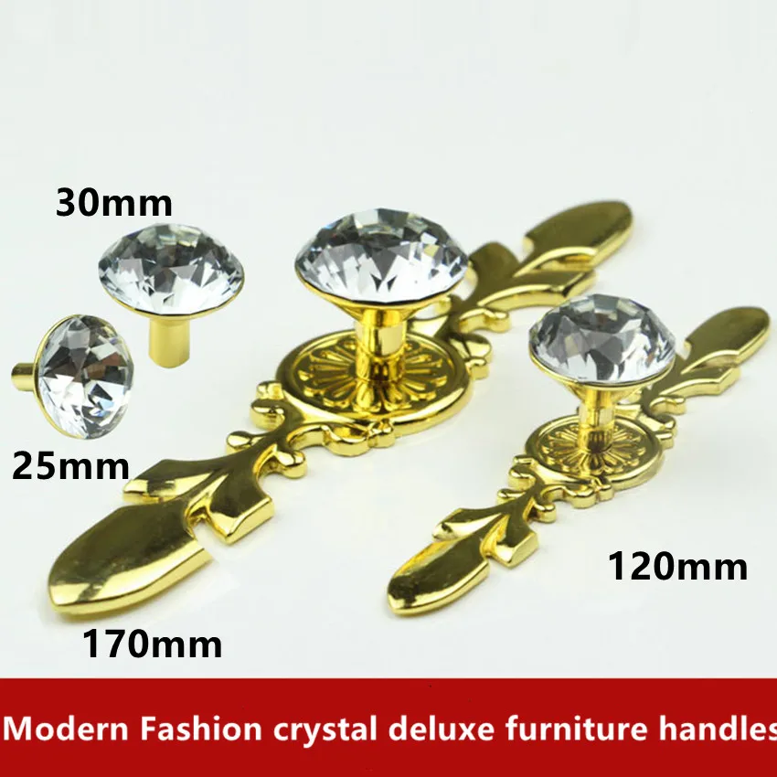 Glass Dresser Knob Crystal Drawer Knob Pull Handle Golden Clear Rhinestone Cabinet Door Handle BackPlate polished brass diamond