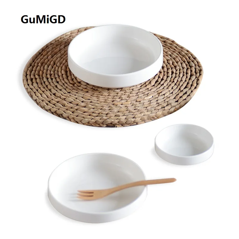 White ceramic circular disc deep dish soup Korean household salad Snack Tray Dish of pasta | Дом и сад